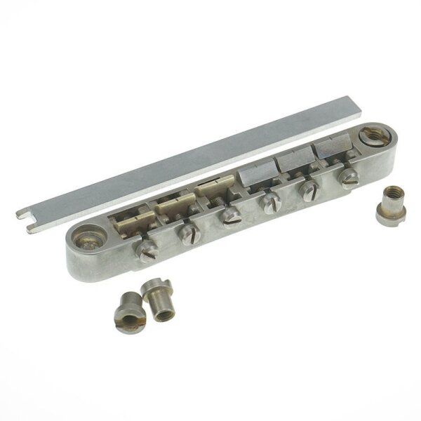 ABRL Locking Bridge, passt auf alle Bolzen 73,6-74,4 mm, vernickelt, aged, Hybrid Saitenreiter